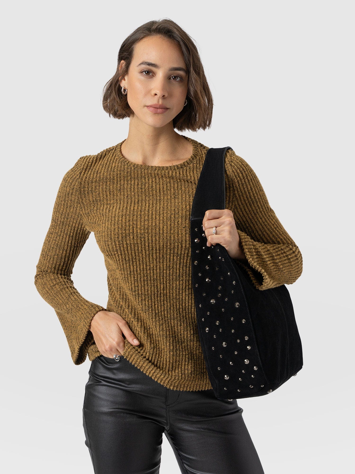 Callie Fluted Tee - Mustard Melange - Women's T-shirts | Saint + Sofia® USA